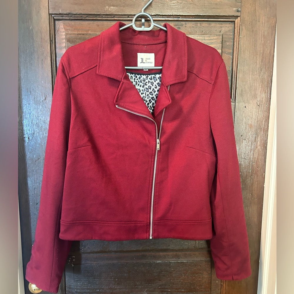 Jules & Leopold Maroon Jacket with Asymmetrical Zipper - Picture 1 of 3